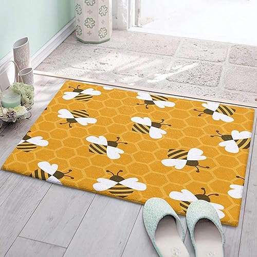 Tapete de interior para puerta delantera y trasera, absorbente, tapete de entrada con diseño de abeja y colmena, divertido diseño de insectos, para