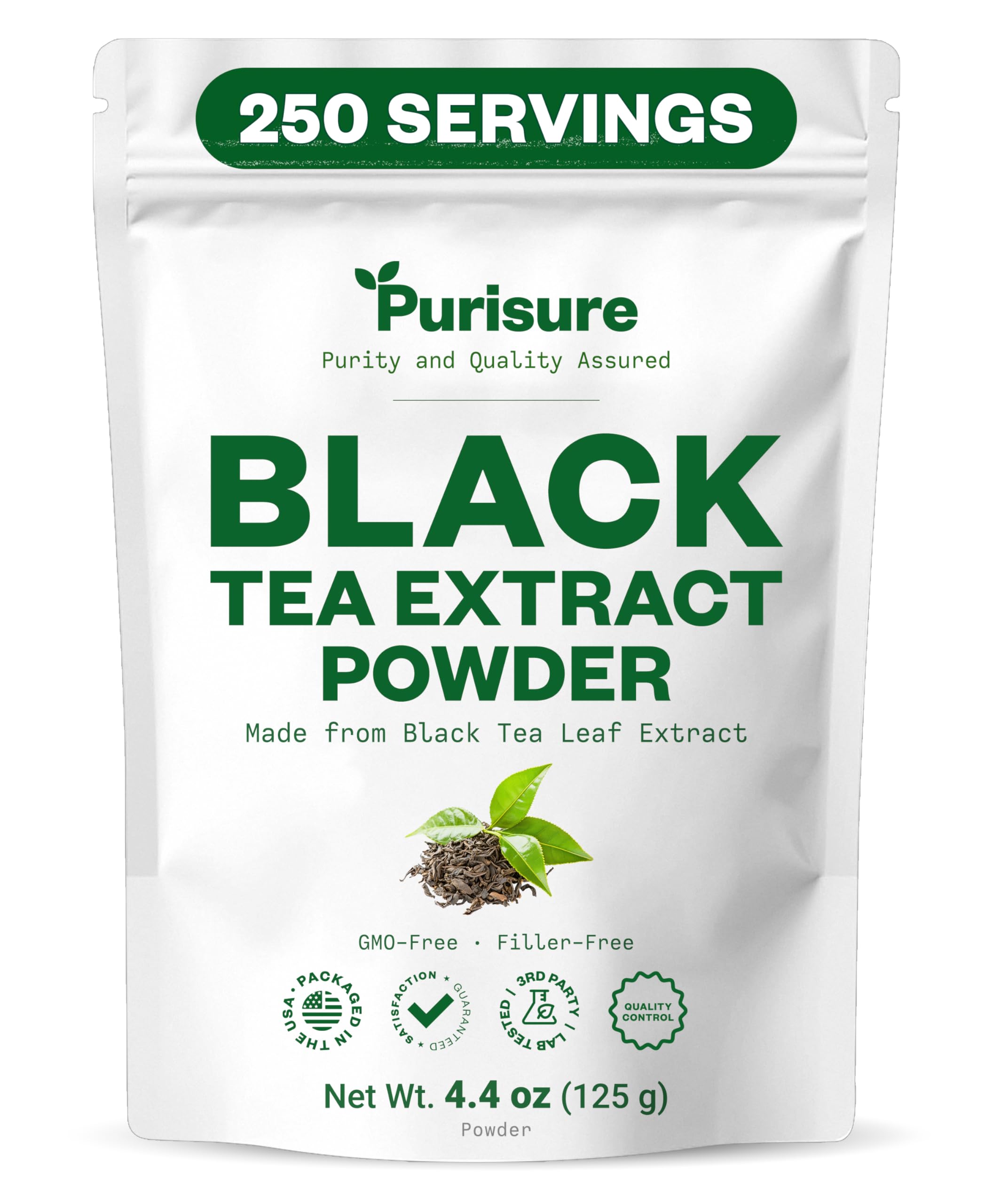 Instant Black Tea Extract Powder, Unsweetened Iced Tea Extract Powder from Real Black Tea Leaves for Hot or Cold Drinks, Instant Black Tea Mix for Beverages, Smooth Mixing, Zero Additives, Non-GMO, 125g , 250 Servings