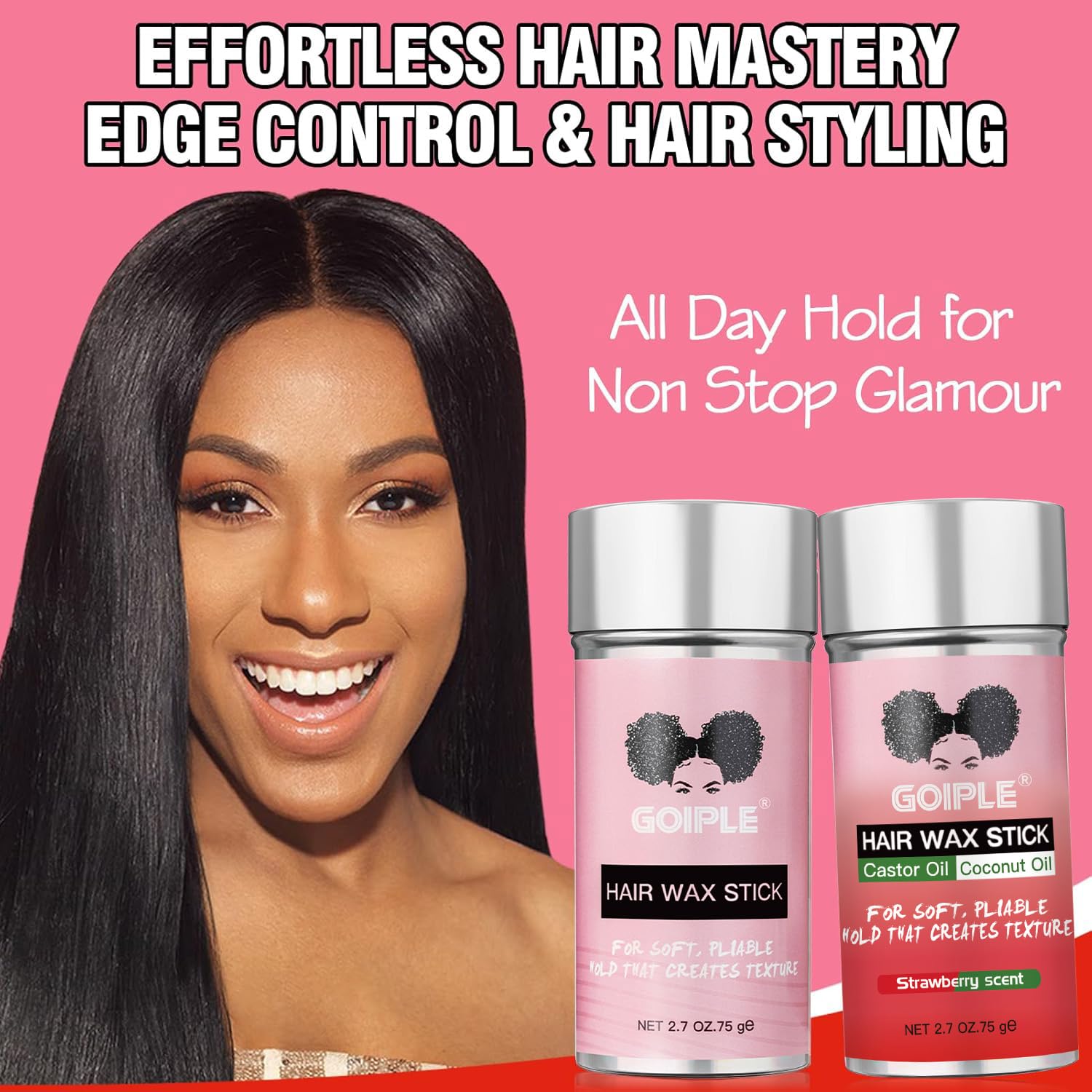 Hair Wax Stick a lunga durata, non grassi, bastone per capelli ribelli, bastone di cera per donne e bambini, con spazzola per capelli lisci, spazzola per bordi, pettine a coda di topo e pinza per