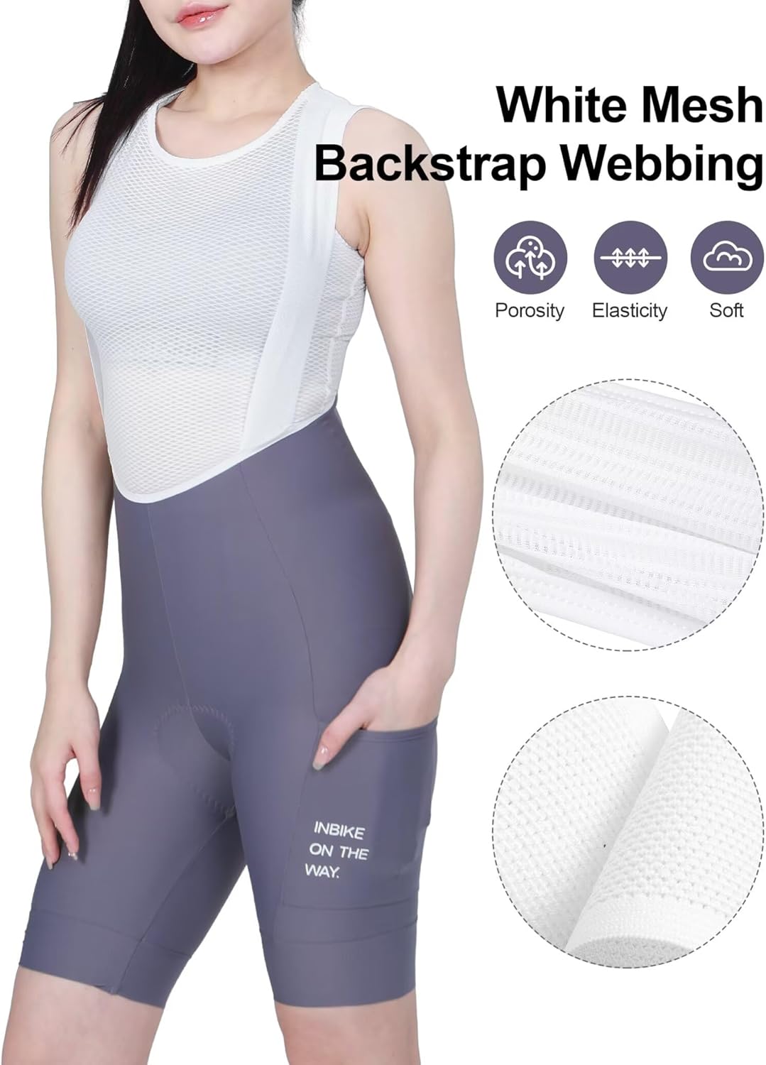 INBIKE Padded Cycling Bibs Women Bike Shorts with Pocket Biking Bibs for Spinning Road Bike MTB