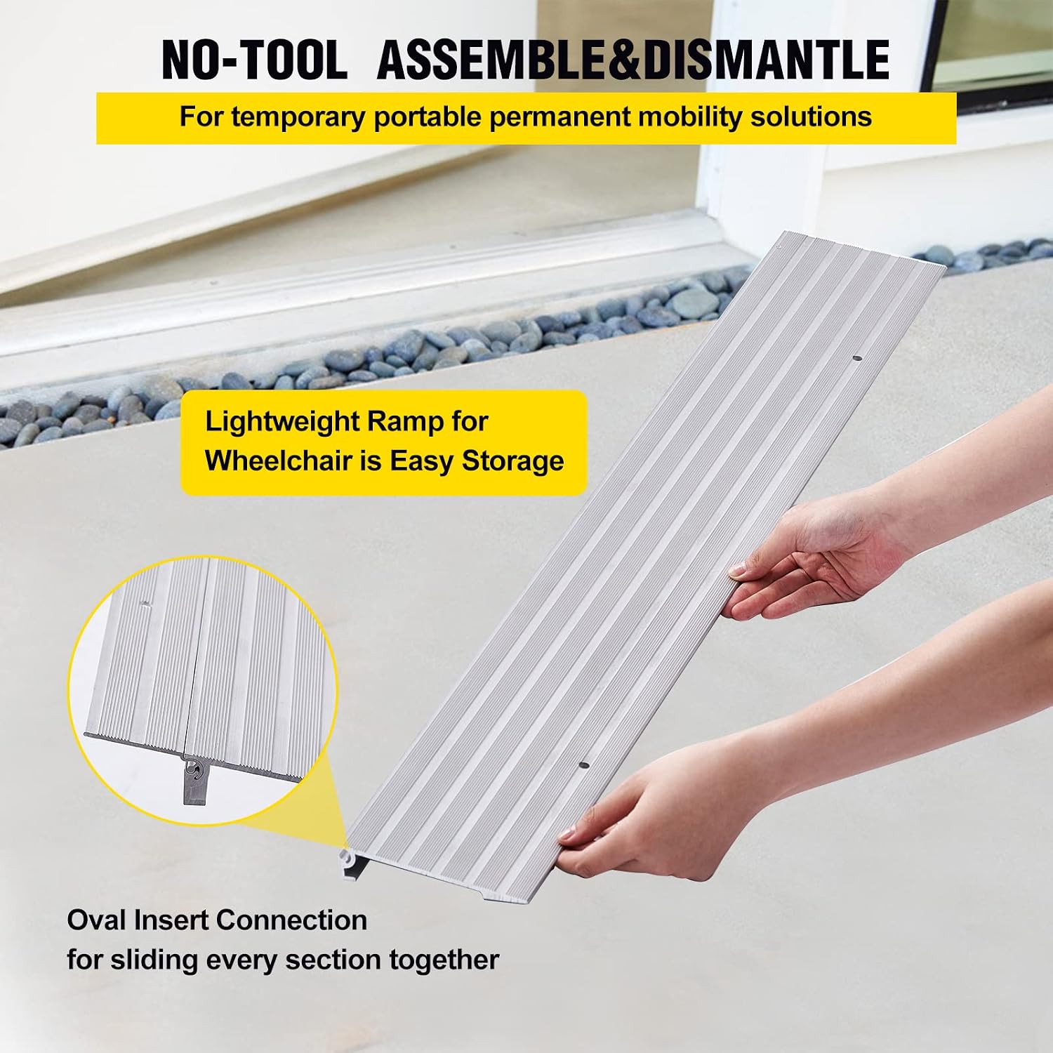 Door Threshold Ramp 1" Rise Door Ramp Aluminum Entry Ramp or Doorways Rated 800 lbs Load Capacity forWheelchair Scooters Power Chairs Walkers Metallic
