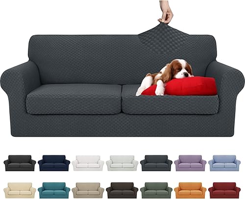 Miniatura 56 de YEMYHOM Últimas Fundas de Sofá a Cuadros de 4 Piezas para Sofá de 3 Cojines Extra Grande de Alta Elasticidad Engrosada Funda de Sofá para Perros
