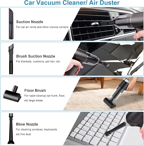 Miniatura 4 de Daakro Nueva aspiradora de mano inalámbrica, 9000 PA succión USB C recargable, mini aspiradora, polvo, soplado y bombeo, aspiradora multifuncional