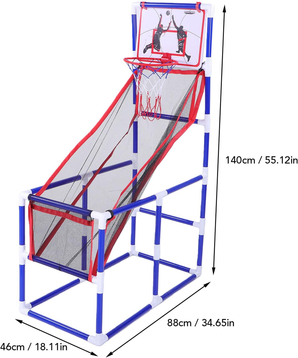 Basketball Game Set Automatic Ball Return and Storage System Mesh Base Easy Storage Basketball Play Toy with 4 High Bounce Silent Balls and Portable Air Pump for Boys Girls