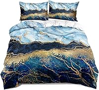 Vista 2 de Juego de funda de edredón de mármol azul real, tamaño Queen, fundas de edredón de lentejuelas doradas con 2 fundas de almohada, transpirable