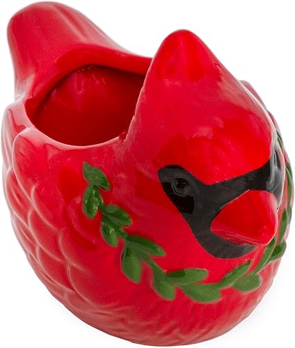 AuldHome - Plato de dulces cardenales de Navidad cerámico mini cuenco decorativo rojo para fiestas navideñas