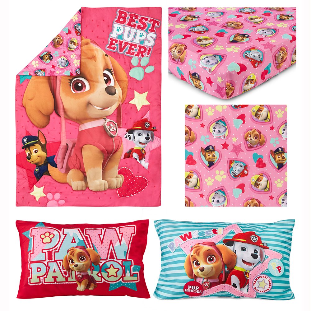 Paw Patrol Calling All Pups 4-Piece Toddler Bedding Set - Includes Quilted Comforter, Fitted Sheet, Top Sheet, and Pillow Case