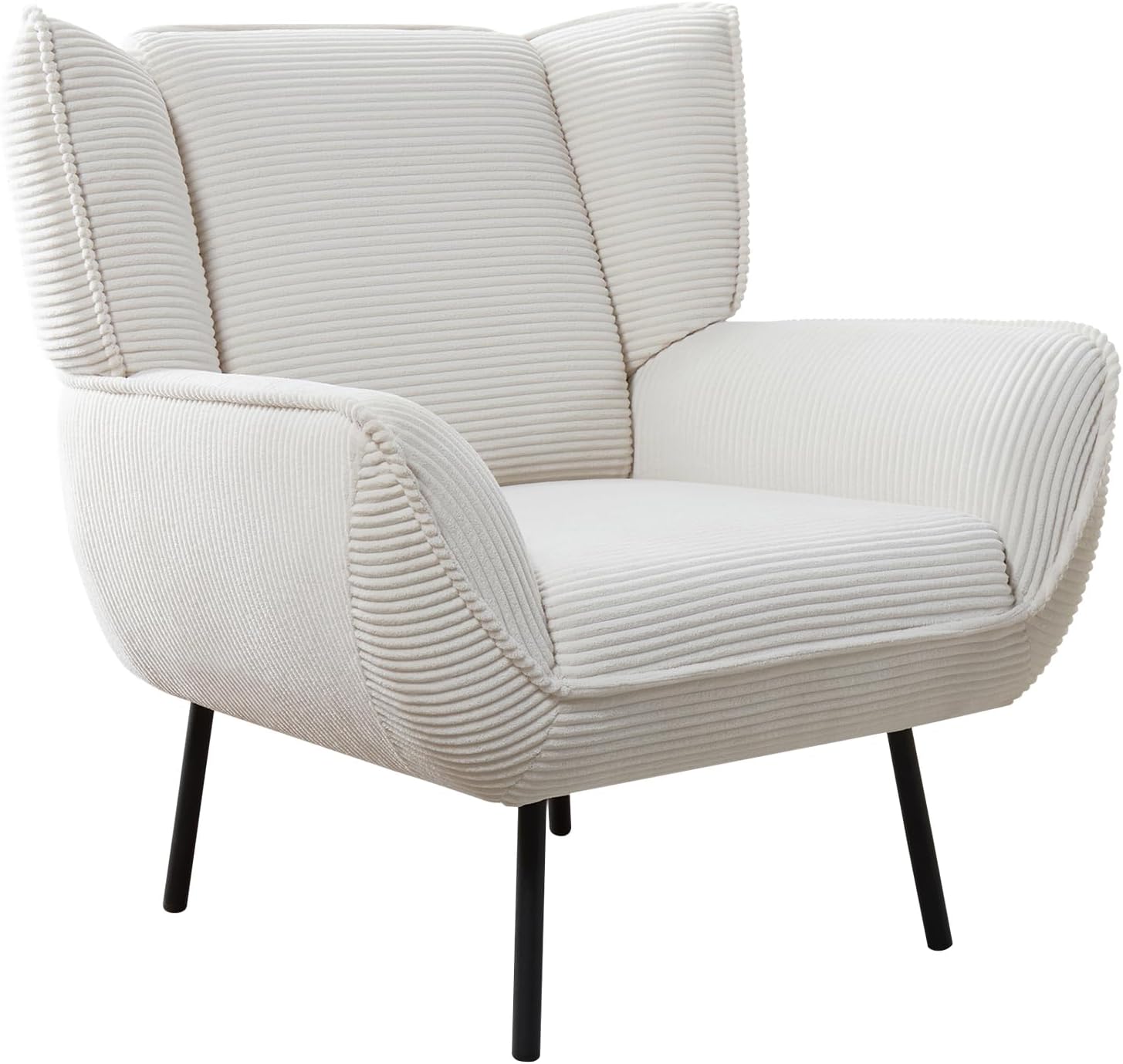 AMERLIFE Accent Chair- Upholstered Living Room Chair with High Wingback, White Reading Armchair for Bedroom, Comfy Corduroy Chair