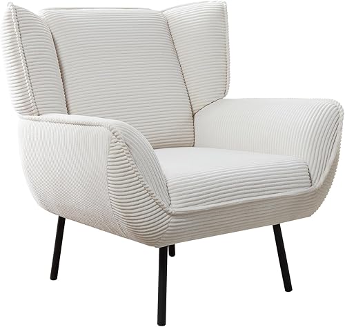 Miniatura 7 de AMERLIFE Silla decorativa, silla tapizada para sala de estar con respaldo alto, sillón de lectura blanco para dormitorio, cómoda silla de pana
