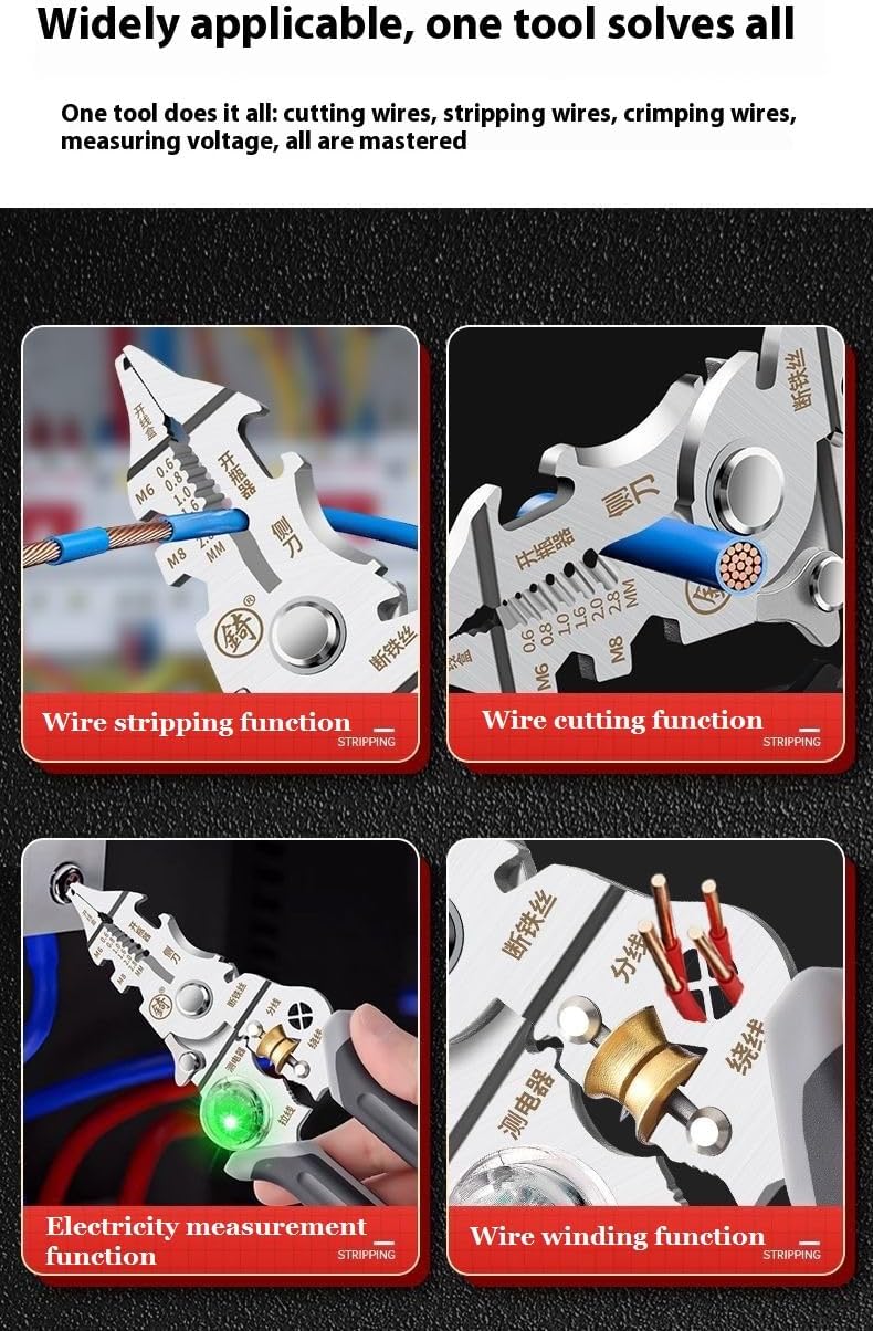 8 in 1 wire stripper with voltage tester, Wire Stripper, Cutter, Crimper with Voltage Tester,Used for electrician work wire stripping tools, electrician enthusiasts repair tools