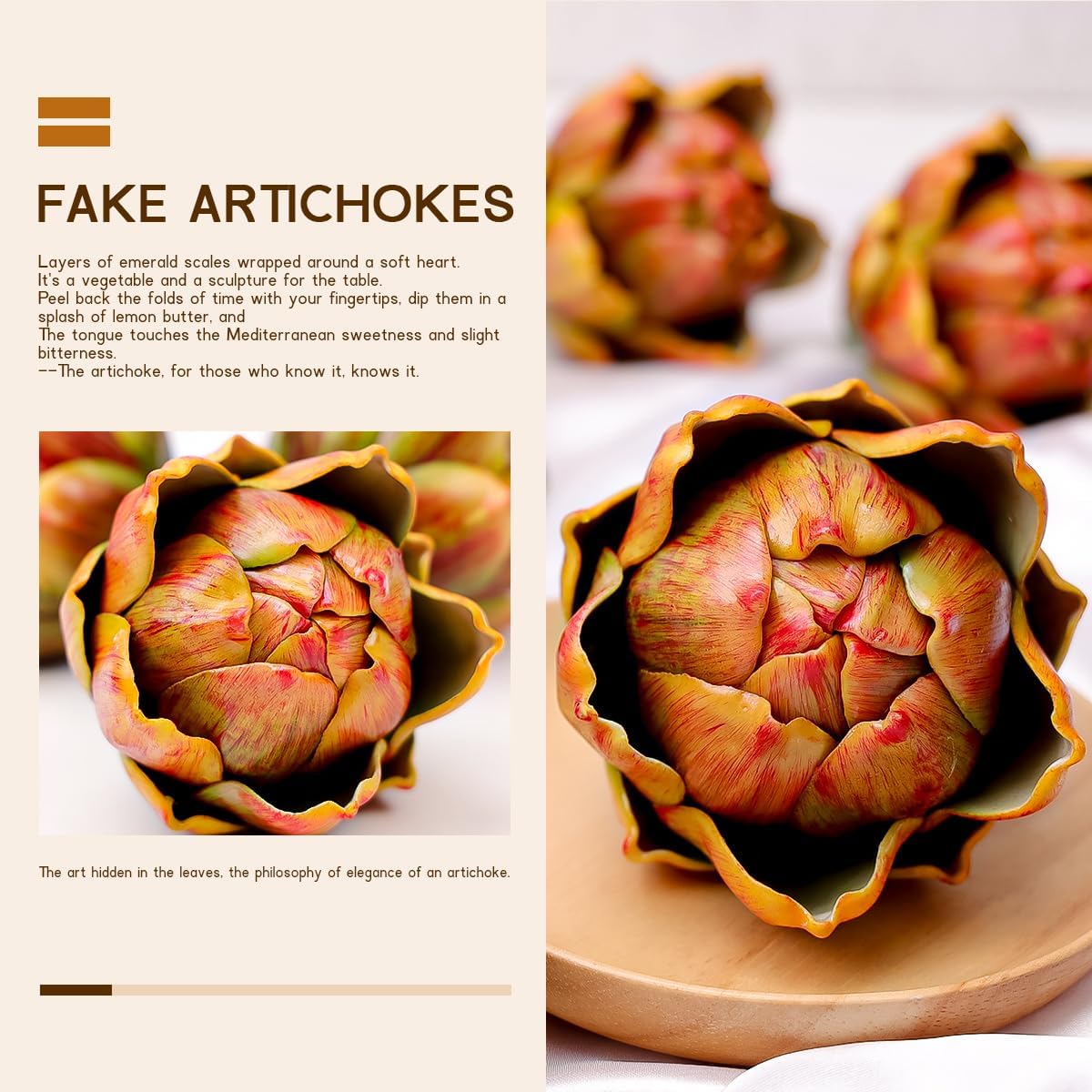 6Pcs Small Faux Artichokes Fake Artichokes Artificial Vegetables and Fake Fruits Artichoke Bowl Filler for Home Kitchen Centerpiece Tabletop Decorations(Yellow)