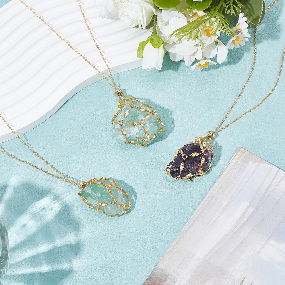 WADORN 3Pcs Crystal Holder Necklace Brass Stone Cage Jewelry Adjustable Empty Stone Pendant Holder Necklace Natural Gemstone Display Jewelry Valentine Gift for Women Jewelry Making Supplies - Image 4