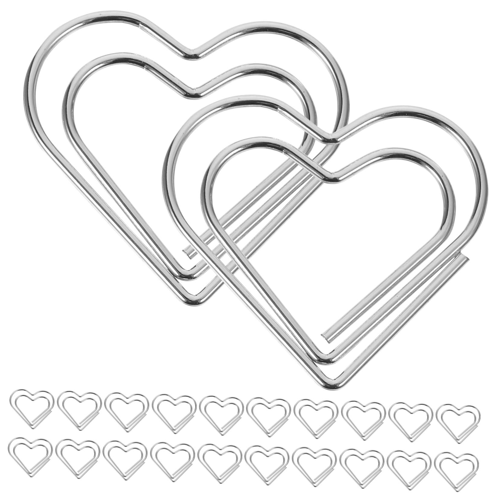 OSALADI 5 Set Graffetta Piccole Clip Di Carta A Forma Di Clip Da Ufficio Di Dimensioni Cuore Cuori Fermagli Di Carta Graffette Decorative Mini Graffette Argento Metallo 100 Pezzi * 5