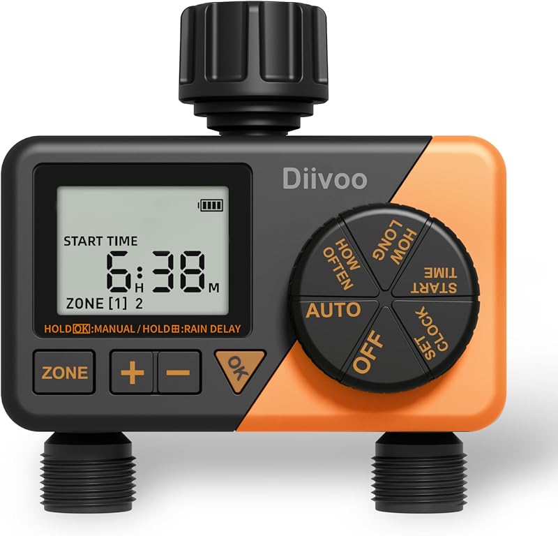 Diivoo Öntözőtimer 2 Kimenettel, Esőérzékelős Automata Kerti Öntözőóra