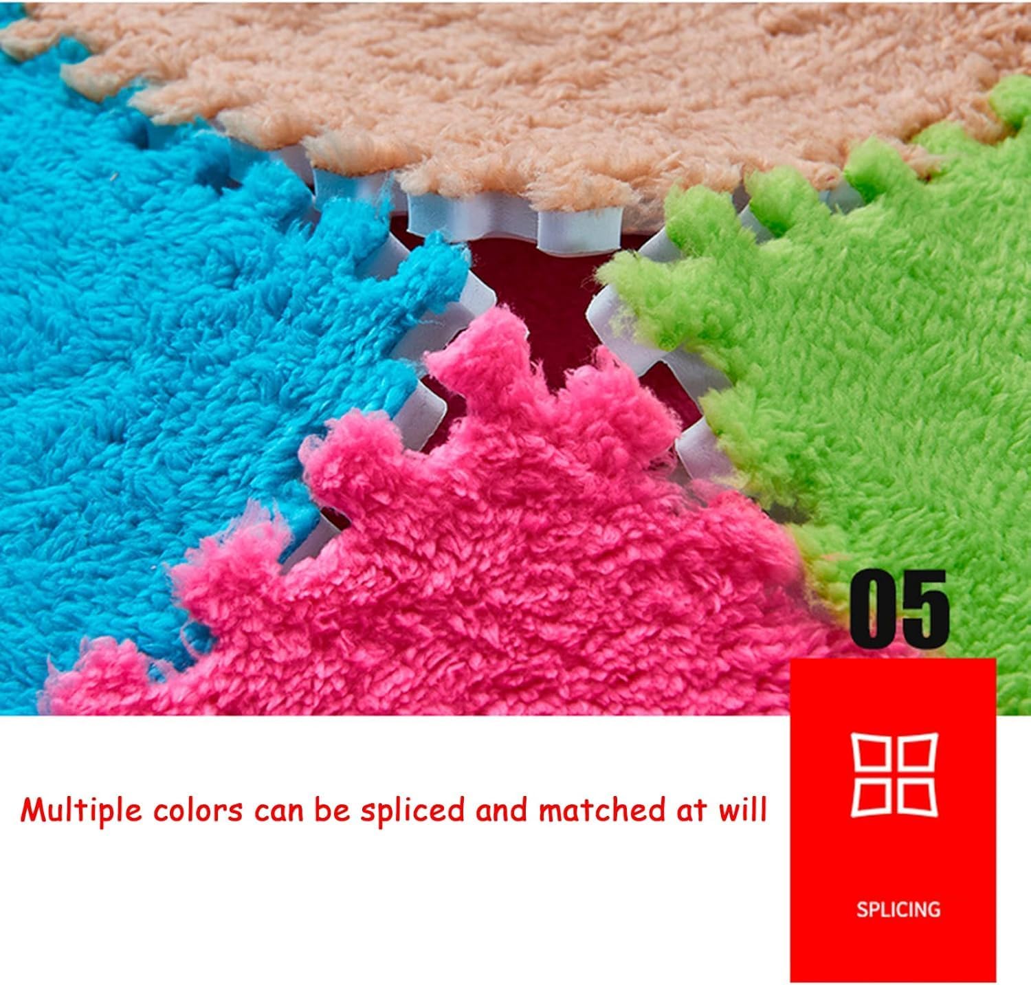 12 Pieces Thickened Plush Foam Interlocking Floor Mat,Fluffy Square Foam Tiles with 12 Edgings,Soft Anti-Slip Puzzle Area Rug Playmat for Bedroom,12X12inch,12 Tiles/11.6 Sq.Ft,Green+Camel