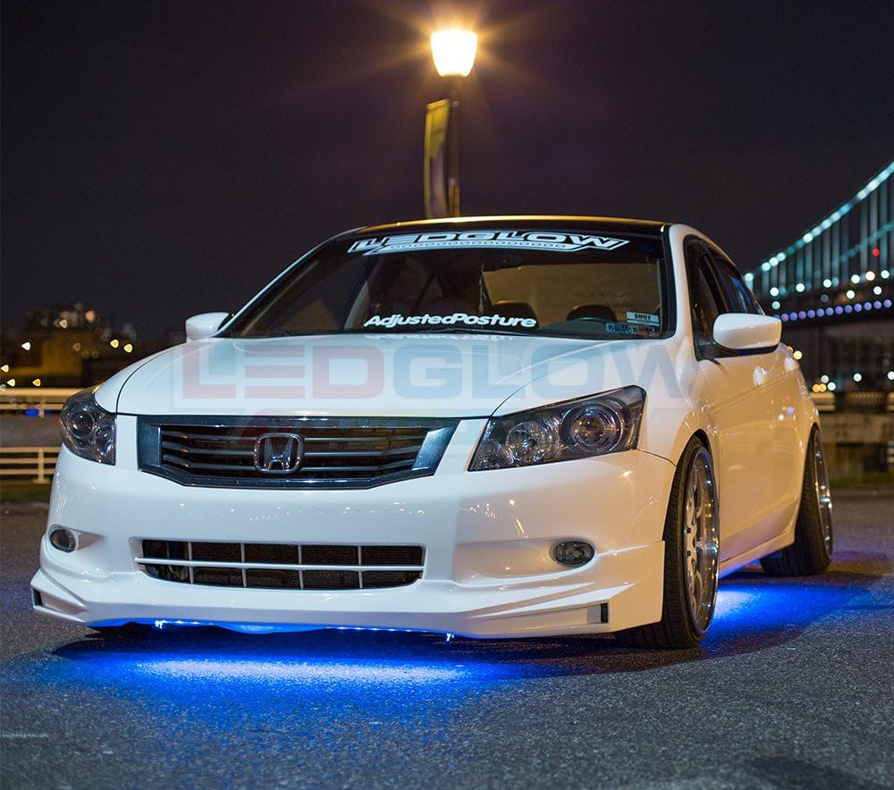 LEDGlow 4pc Blue Slimline LED Underbody Underglow Accent Neon Lighting Kit for Cars - Solid Color Illumination - Water Resistant, Low Profile Tubes - Included Power Switch Turns Lights On & Off