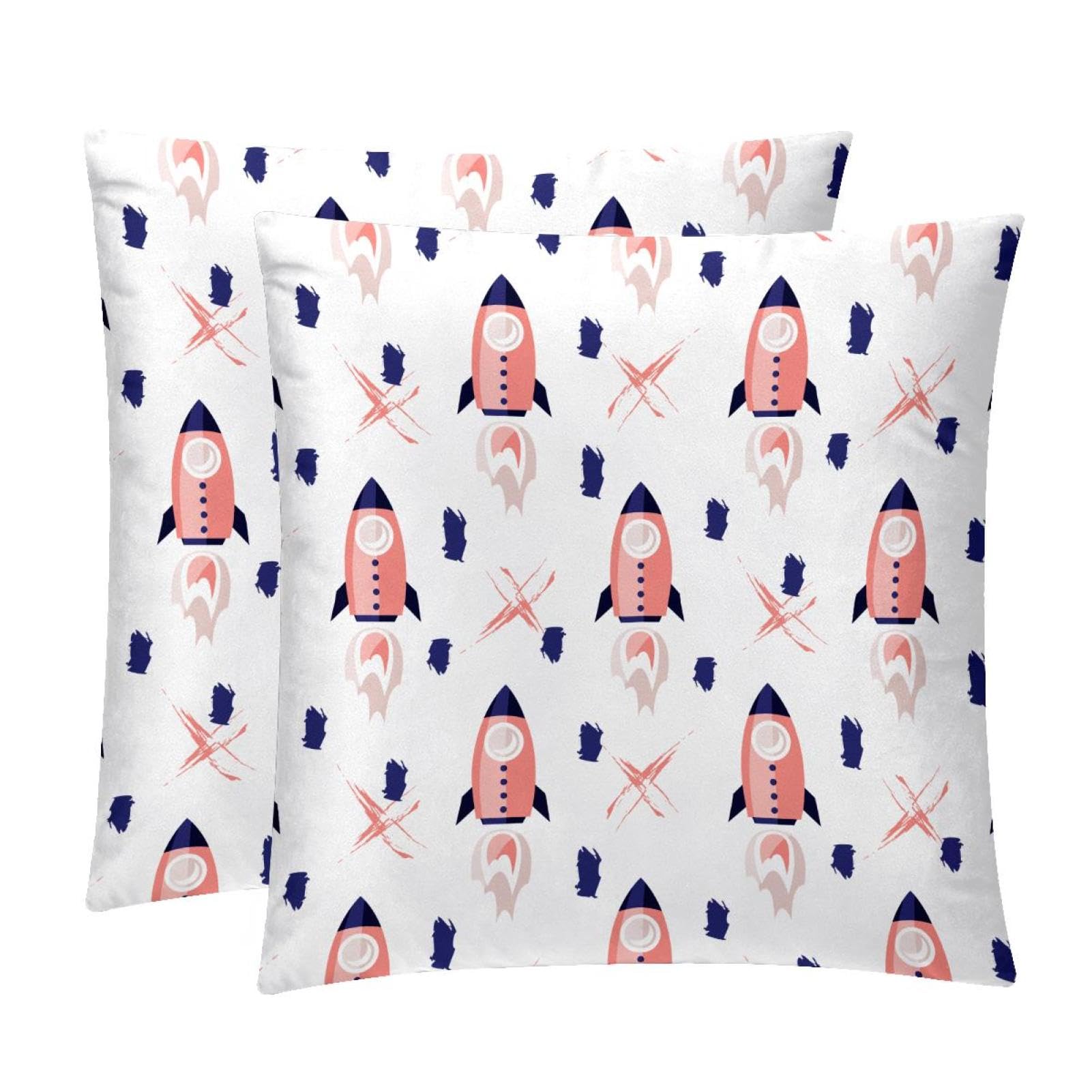 TDGKPZ Space Rockets Throw Pillow Cases 2 Pack Pillowcases Zipper Cushion Covers For Bedroom Living Room 50x50cm