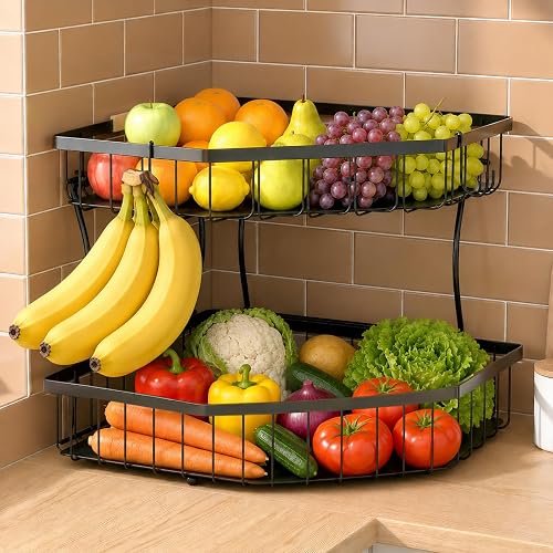 2 Tier Fruit Basket for Kitchen Counter - Detachable Metal