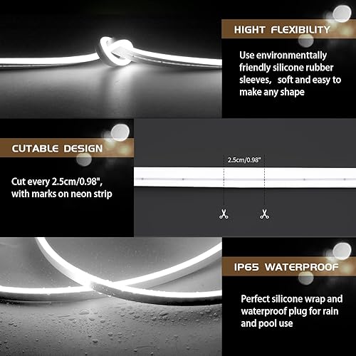 Miniatura 2 de Luces LED de neón flexibles blancas 16.4 pies16.4 ft 12 V CC, impermeable, flexible, luz de neón LED para decoración de interiores y exteriores