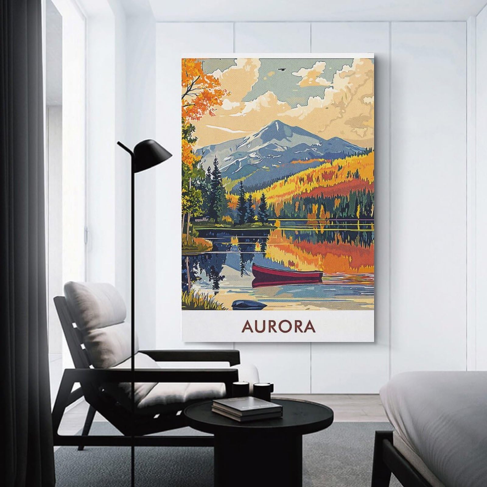 Junmoney Wall Art Print Aurora Lake Landscape, 20x30inch(50x75cm), for Hallway, Bedroom Or Modern Interiors, Thoughtful Wall Decor for Art Lovers