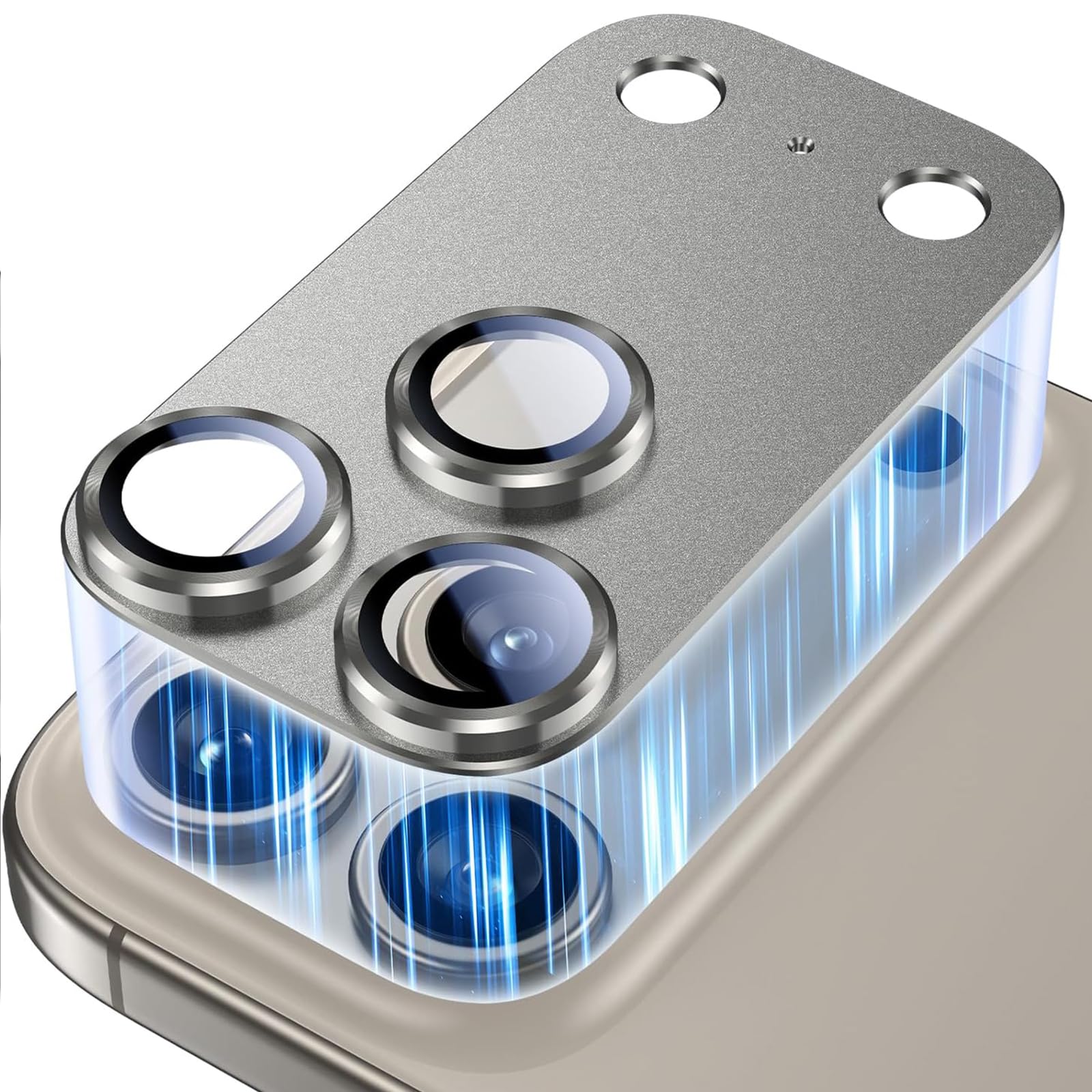 Miomg カメラフィルム iPhone 17 Pro Max 用 カメラ保護 アルミ合金製 + 硬度9H 強化ガラス レンズカバー レンズ保護 カメラカバー 全面保護 耐衝撃 露出オーバー防止 黒縁取り 高透過率 アイフォン17プロマックス 対応（グレー）