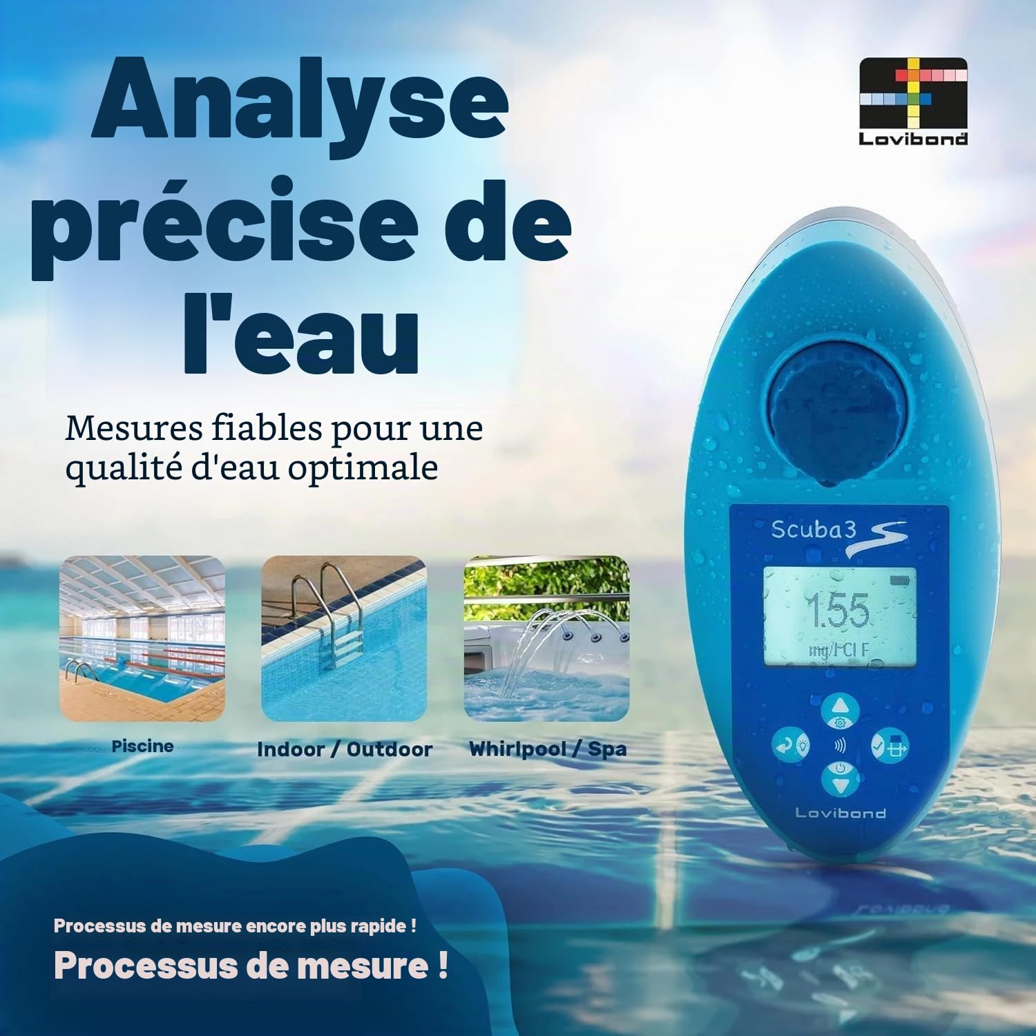SCUBA II Testeur électronique piscine | modèle amélioré 2017 - Maintenant aussi pour mesurer le brome.