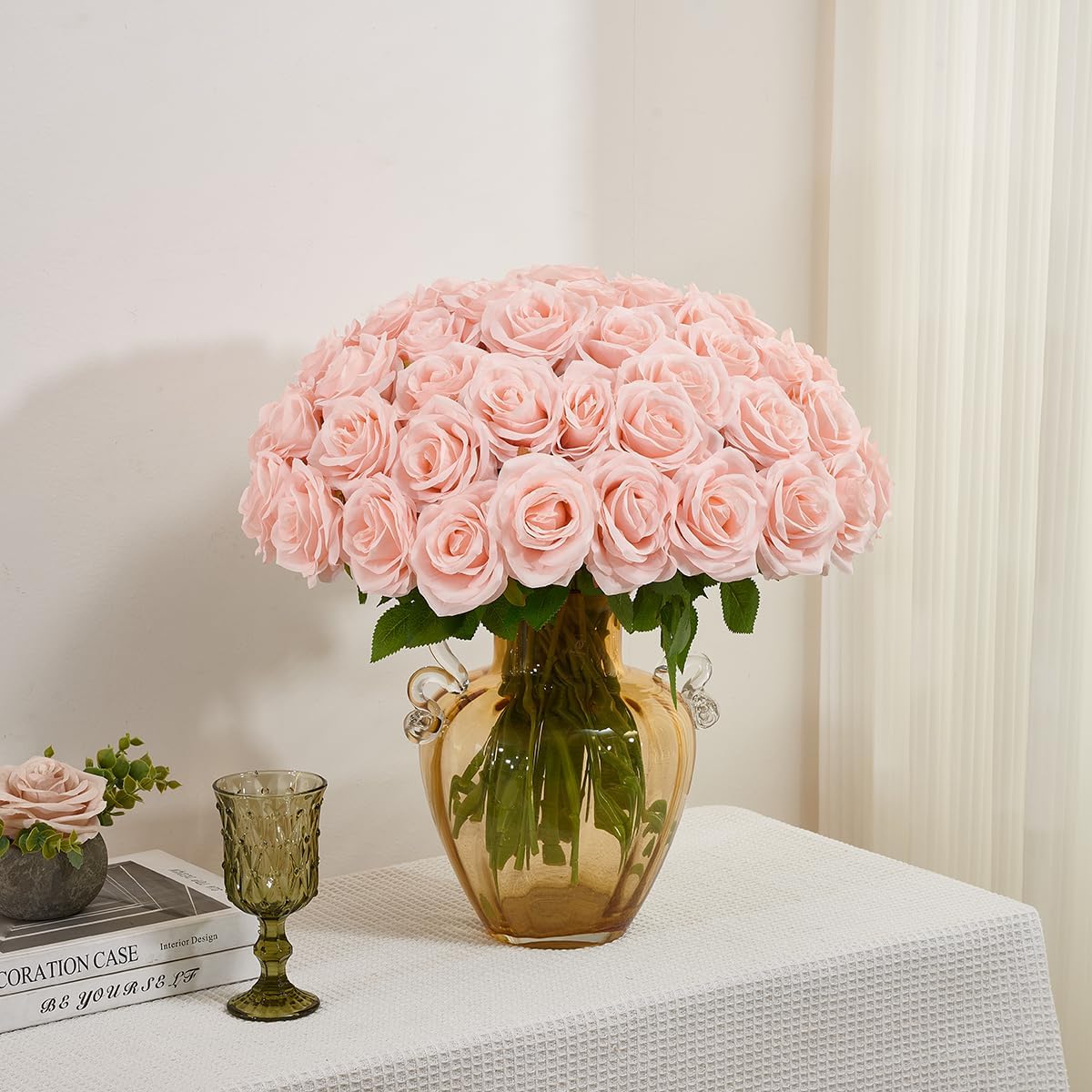 50pcs Blush Roses Artificial Flowers Bulk,Fake Roses Silk Flower with Stems Realistic Flowers for Wedding Centerpiece Home Party Decor - Image 3