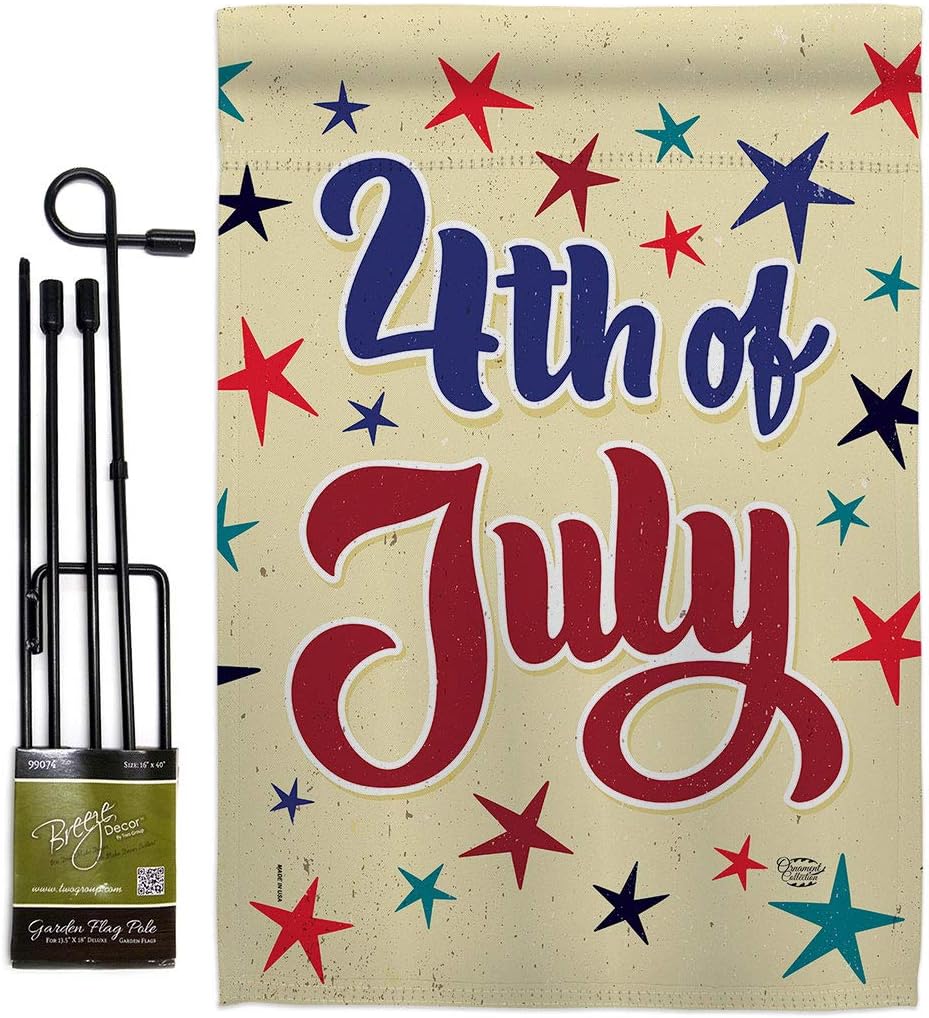 July 4th Joy Garden Flag Set Wall Hanger Americana Fourth of Independence Day Fireworks BBQ United State American Small Decorative Gift Yard House Banner Made In USA 13 X 18.5