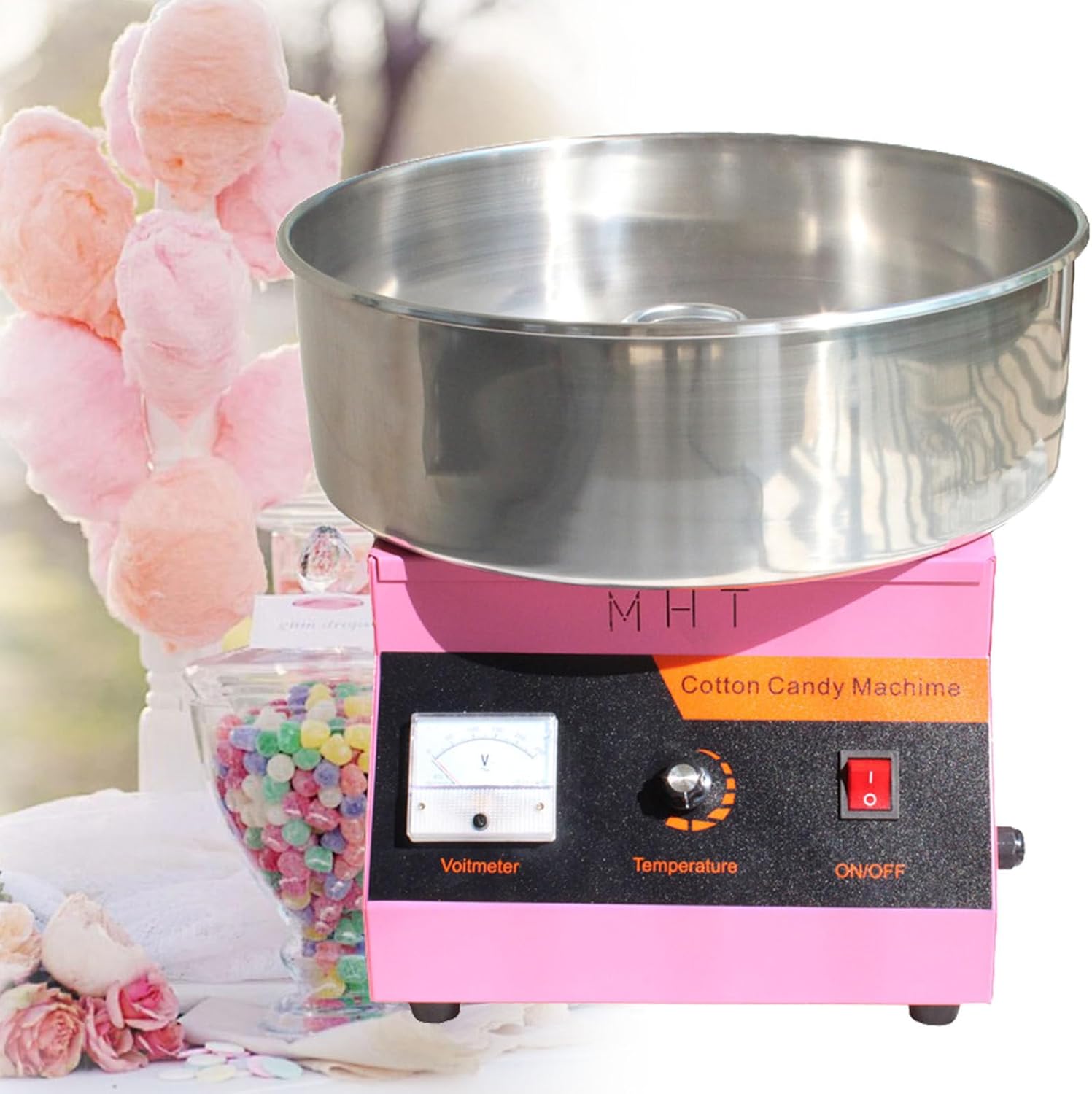 Cotton Candy Machine with Stainless Steel Bowl,Electric Cotton Candy Machine,for Family Events Home Birthday Party Carnival,1000W, Pink