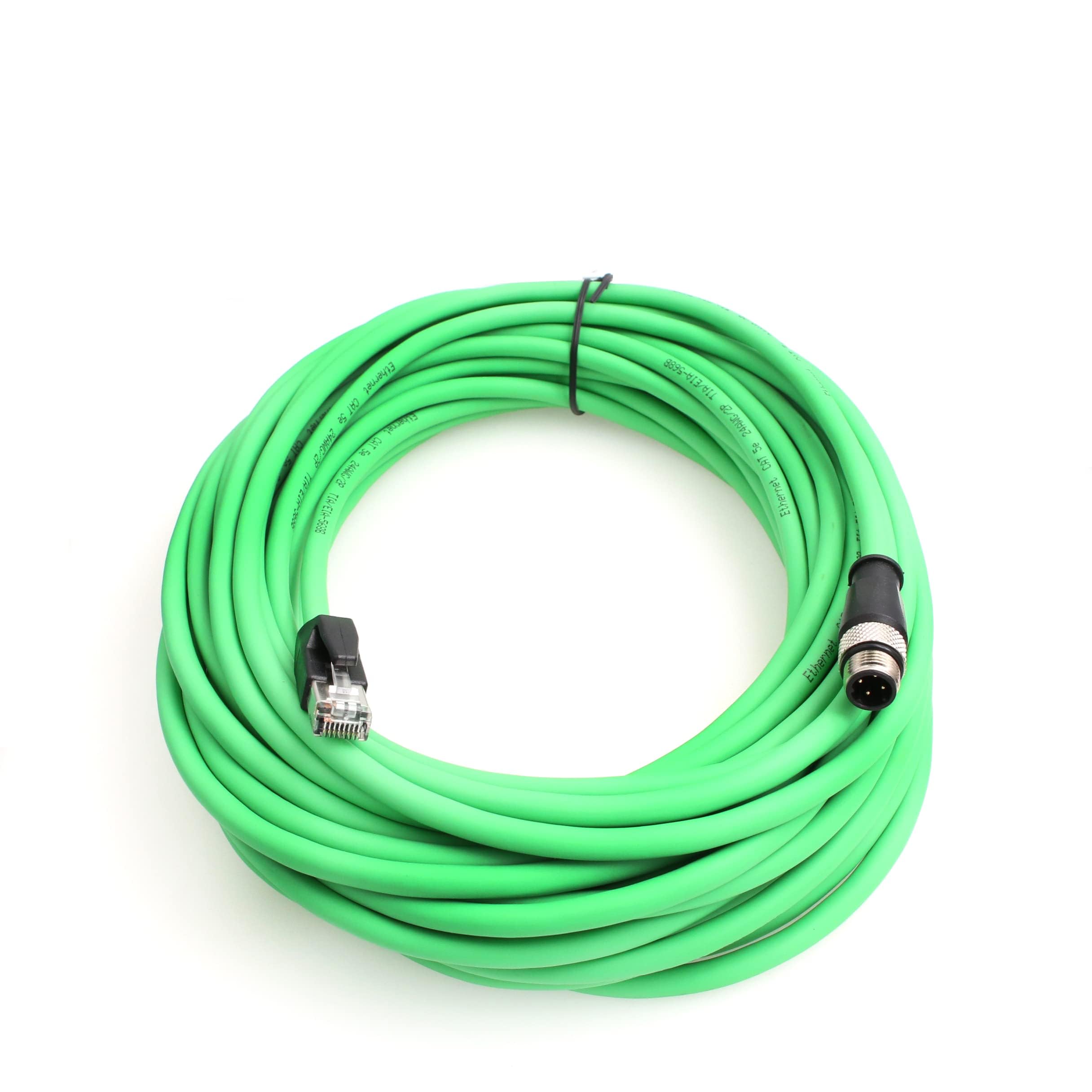 Eonvic M12 D Code 4 Pin Male to RJ45 E4 Plug High Flex Cat5e Industrial Ethernet PVC Cable for Automation Application (30M, Green)