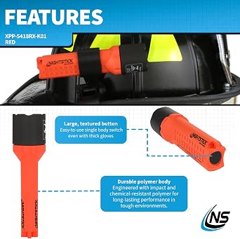 Nightstick Flashlights XPP-5418RX-K01, Multi-Angle Mount, Red | Deep-reach tail switch activation - Sharp beam passes through smoke - Tough glass-filled nylon design