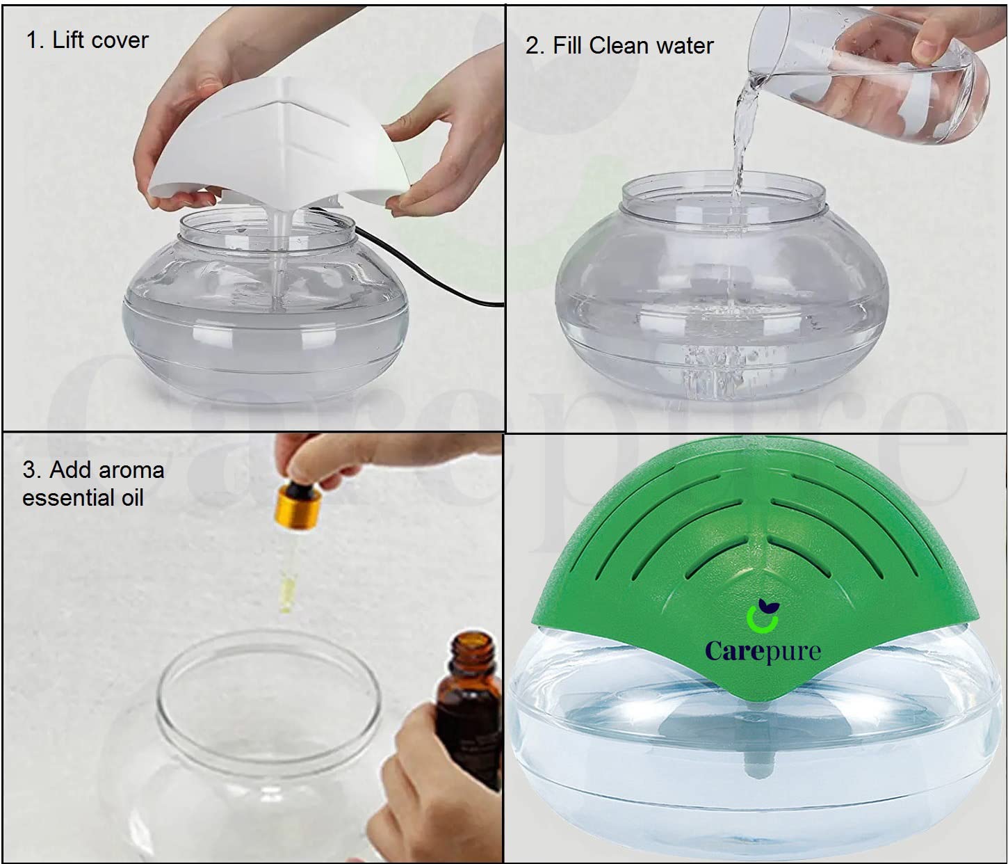 Carepure Water base Air Purifier and Revitliser | Aroma Diffuser Air Revitalizer with Monochrome Light (Leaf Shape) (Green) 1