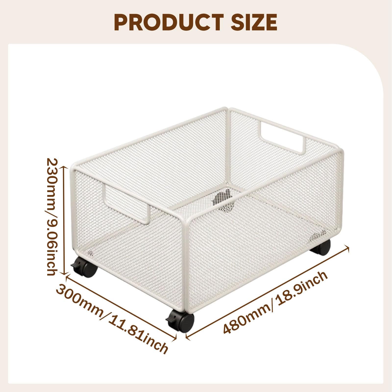 Carro de Almacenamiento Bajo Escritorio Organizador de Archivos con Ruedas Hierro Rejilla Móvil para Libros y Útiles Adecuado para Dormitorio Baño, 48 X 30 X 23 Cm