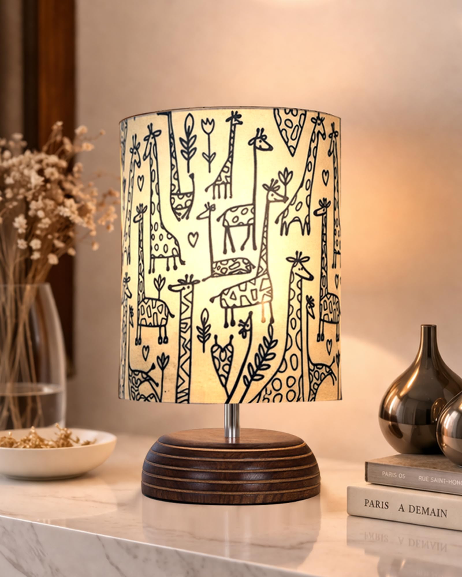 Homesake® Modern Zen Wood Lampshade Nightstand Lamps, Antique Base E27 Creative Reading Bedside Table Lamps Ideal for Bedroom, Home Decoration, Pebble, (Savanna)-image-20