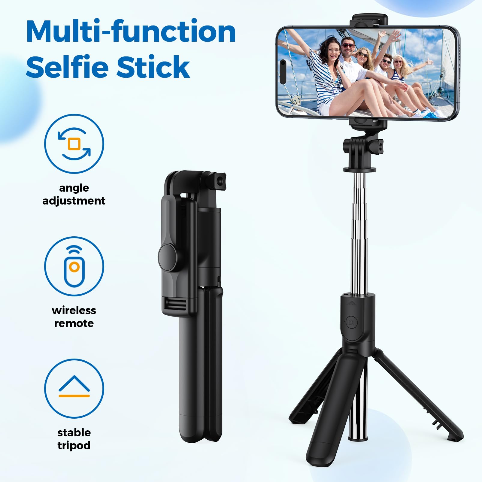 Selfie Stick Tripod, Retractable Selfie Stick Tripod with Wireless Remote Control, for Photograph, Live Streaming, Video Recording, Compatible with Android, iPhone and More