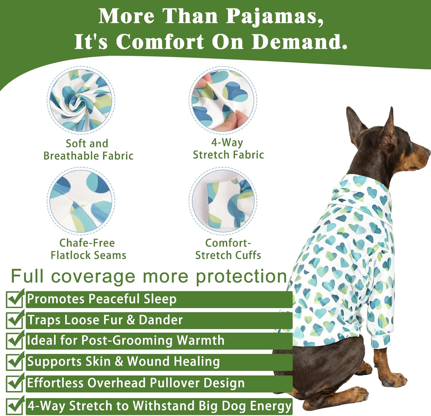 Dog Pajamas Lightweight Dog Onesies Soft Stretchy Tiny Outfit Clothes for Small Medium Large Puppy Pjs Clothes Doggie Cat Pet Boys Girls Outfit (XX-Large (40-55lb), Heart)