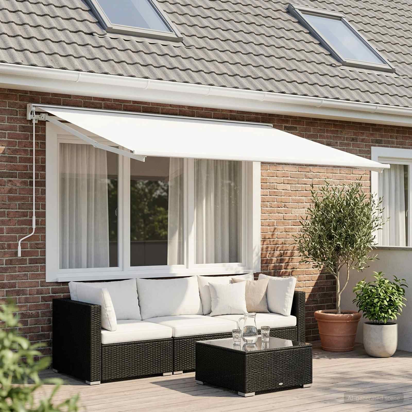 Tessuto di ricambio per tenda da sole, bianco, 600 x 350 cm, tessuto di ricambio per tenda da sole con braccio articolato, in poliestere 240 g/m², robusto tessuto di ricambio per terrazza