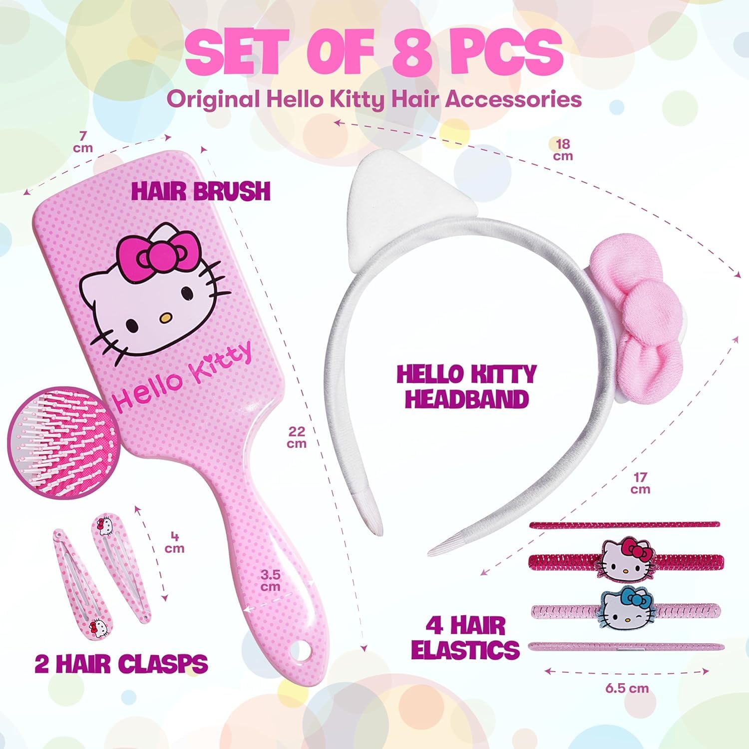 Hello Kitty - Hair Accessory Set (8 Pieces: Brush, Headband, Clips, Elastics) - Girl Gift Box, Pink - Image 3