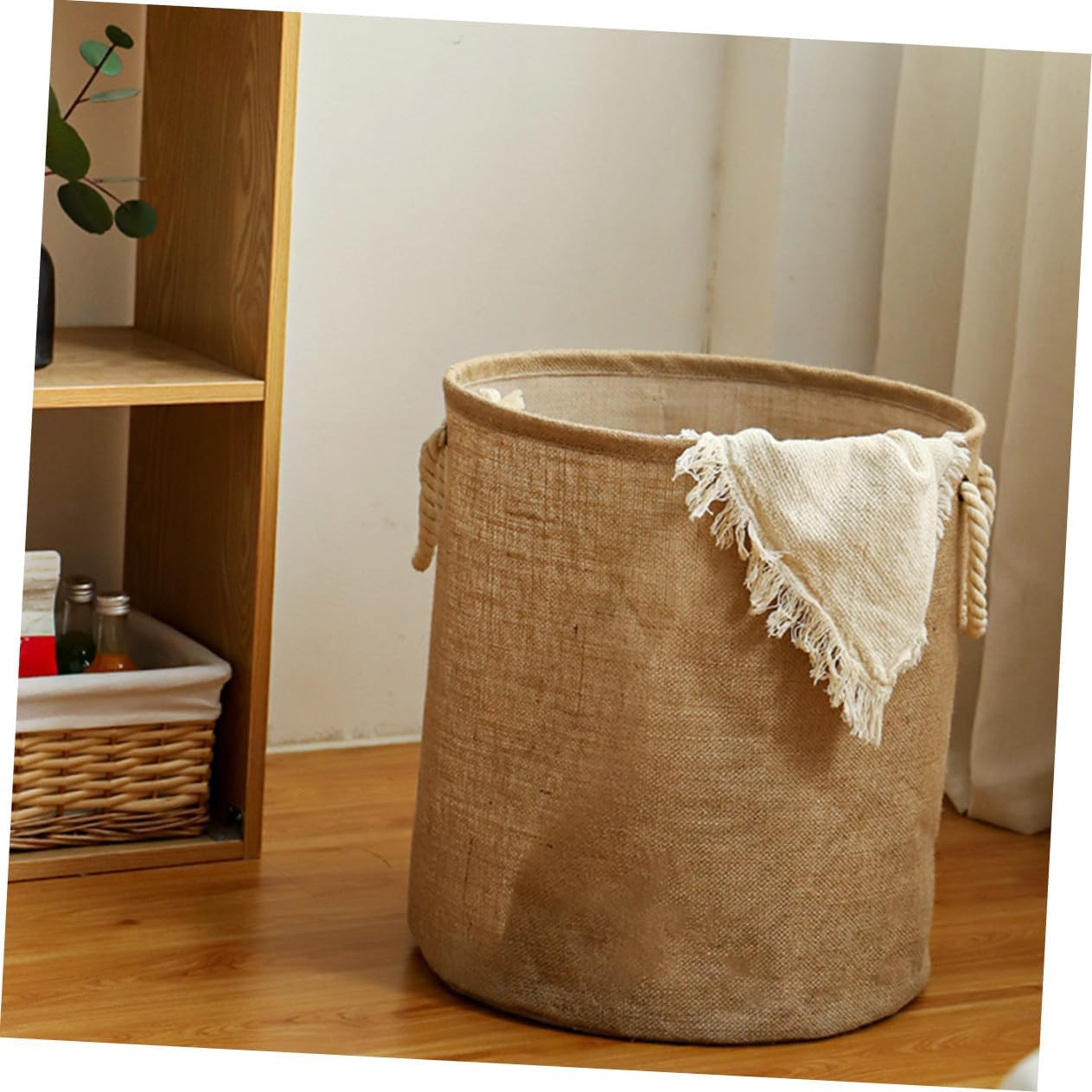 Large Capacity Laundry Basket with Rope Handles Storage Container for Clothes and Upright Hamper for Bedroom and Bathroom Organization