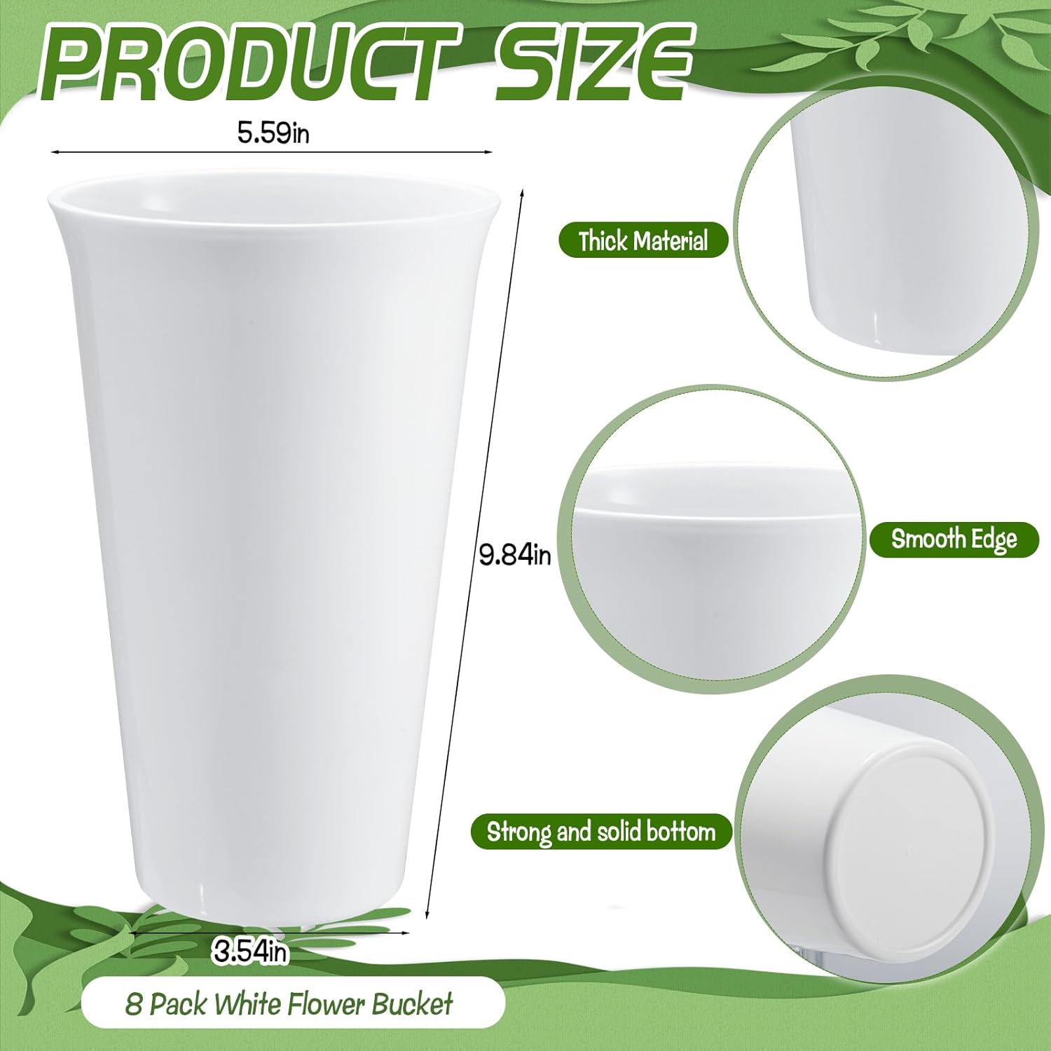 8 Pack Flower Buckets for Cut Flowers - 9.84 Inch Plastic Flower Bucket Modern Round Vases for Centerpieces Floral Display Decorative Buckets for Home Office Wedding Decorations, White