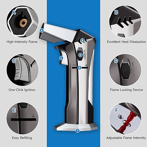 Miniatura 2 de Antorcha de butano - Encendedor de antorcha recargable, antorcha de cocina para hornear, cocinar alimentos, crema brulee, barbacoa, soplete con