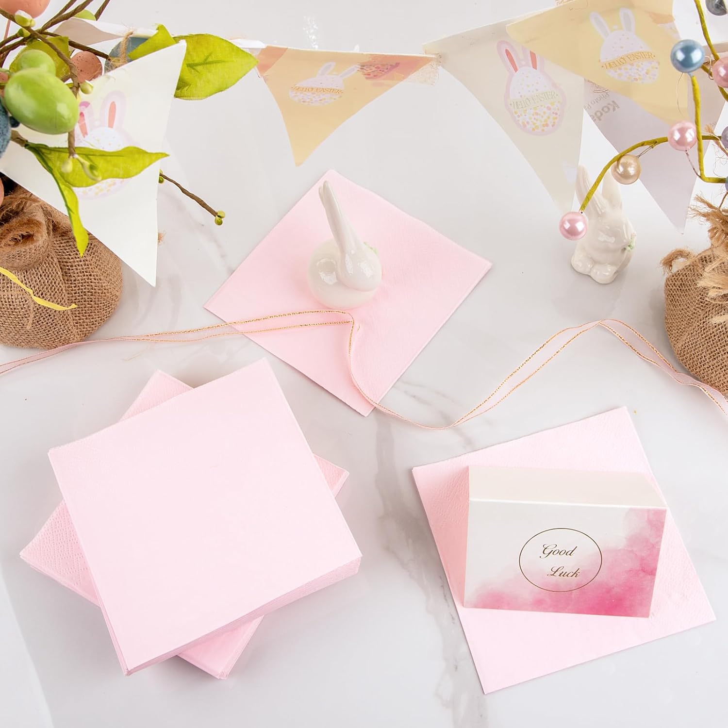 FLOWERCAT 60PCS Clear Plastic Plates and 100-Count 2-Ply Pink Cocktail Napkins for Party