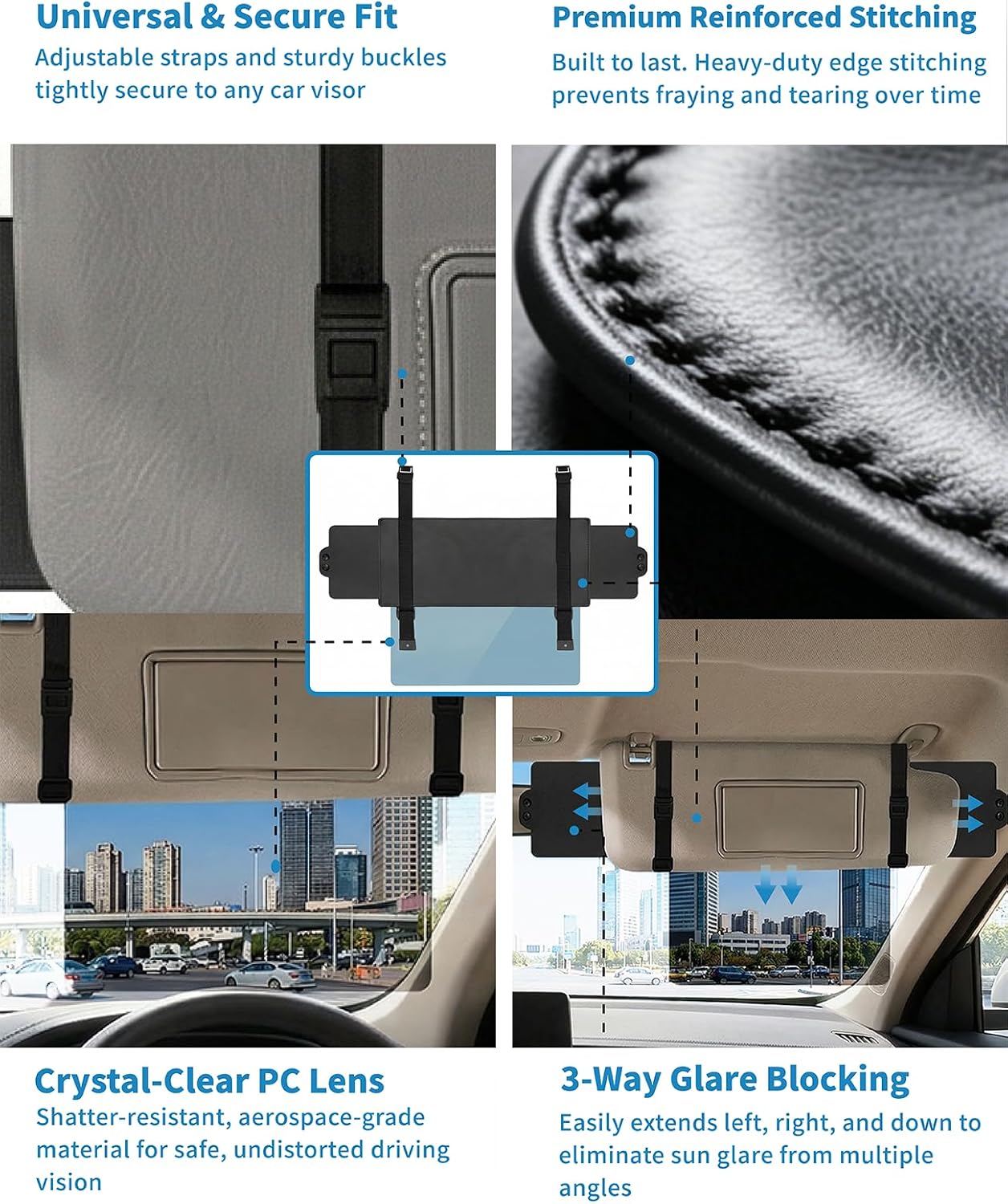 2-Pack Sun Visor Extender Attachment for Car Visor, Polarized Anti-Glare Sun Blocker, UV Protection Car Sun Visor Extension for Driver and Passenger Safe Drivin