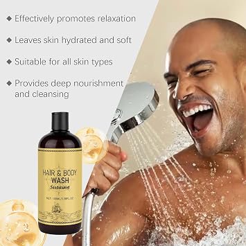 Premium Hair & Body Wash Sandelholz 2 in1 Shampoo und Duschgel Männer Showergel und Feuchtigkeitsshampoo Herren natürlichen Aloe Vera (3)