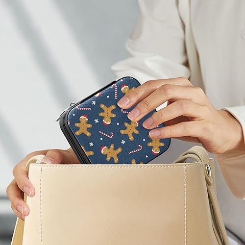 Miniatura 6 de Vnurnrn PU Leather Travel Jewelry Box, Gingerbread Man and Candy Cane Jewelry Case, Portable Small Jewelry Box Organizer for Women Girl, Travel