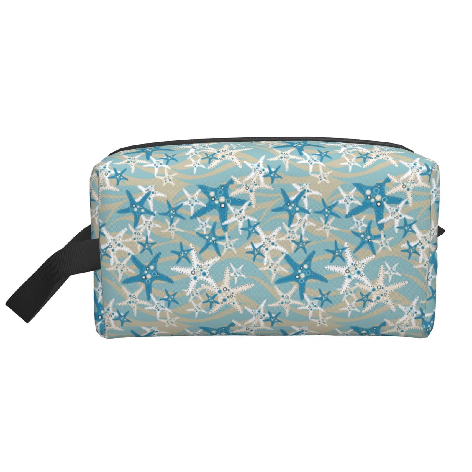 Ercgad Unisex White Beautiful Starfish Print Large Capacity Travel Toiletry Bag Cosmetic Pouch Daily Storage Makeup Case