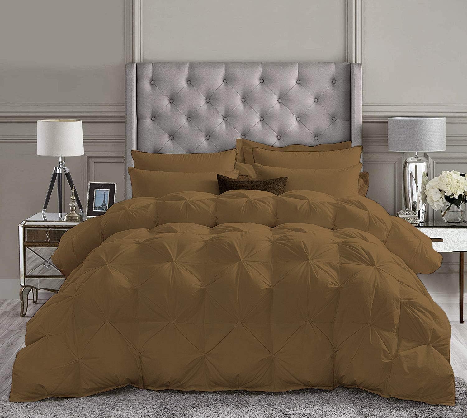 1 Piece Pinch Pleated Comforter Premium 800 Thread Count 500 GSM 100% Egyptian Cotton Super Soft (Super King, American Taupe)