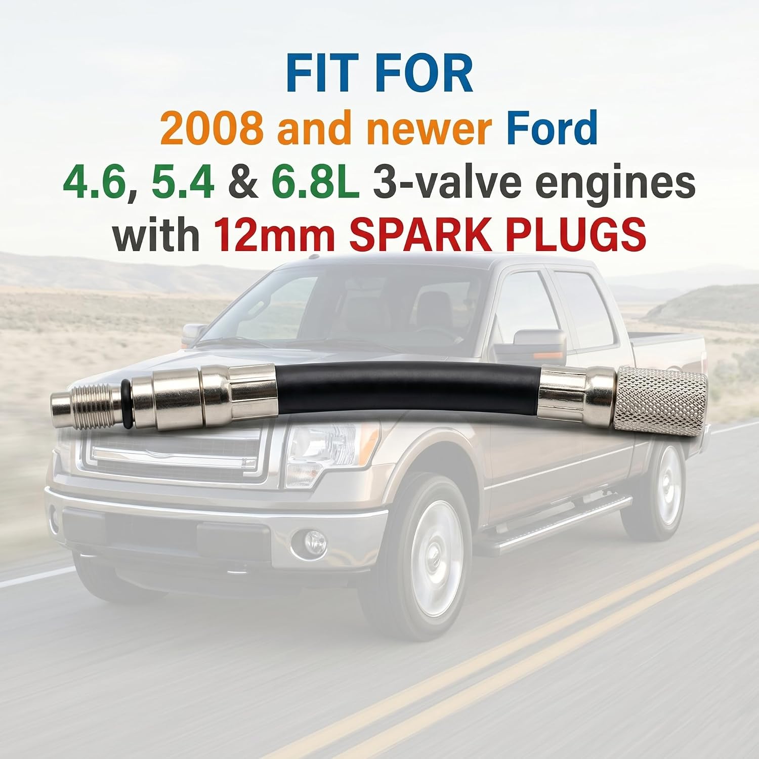HIPADA 5608 12mm Compression Tester Adapter Compatible with 2008 and Newer Ford 4.6L, 5.4L, 6.8L 3-Valve Engines with 12mm Spark Plug