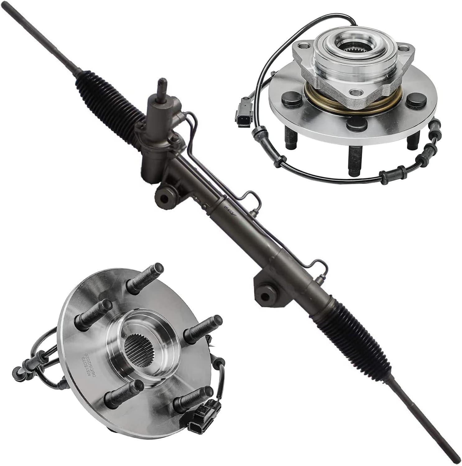 Detroit Axle - RWD Front Rack & Pinion Wheel Bearing Hubs for 2002-2005 Dodge Ram 1500 [4-Wheel ABS] Complete Power Steering Rack & Pinion Assembly 2 Wheel Bearing Hubs Assembly 2003 2004 Replacement