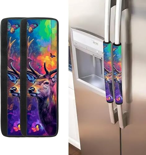 Miniatura 30 de Fundas para manija de refrigerador con bandera estadounidense de águila, 2 unidades, fundas ajustables para manijas de electrodomésticos, mantiene